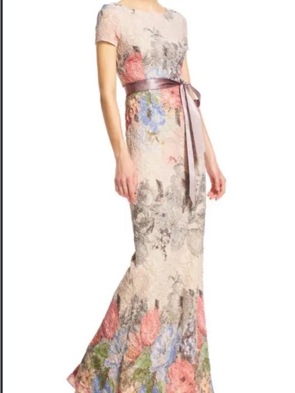 Adrianna Papell Womens Matelasse Floral Column Gown Jacquard Size 6 Maxi NWT